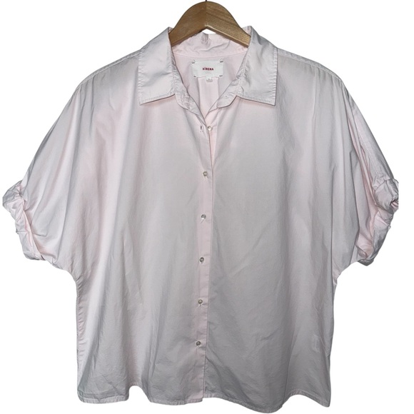 XIRENA | Channing Button Down Top Light Pink | 100% Cotton Short Sleeve | Large - Picture 3 of 6